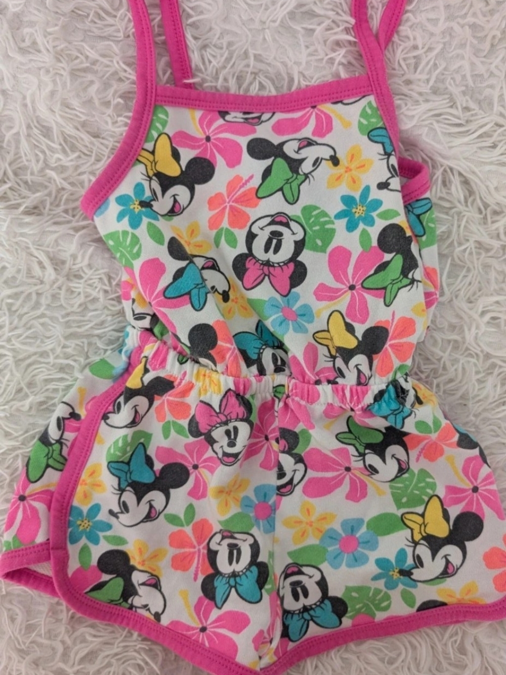 Disney Minnie & Mickey Mouse Floral Romper– 4t Excellent Condition
